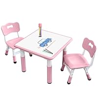 JIAOQIU Kids Table & Chair Set with Adjustable Toddler-Safe Non-Slip Legs, Activity & Graffiti-Proof Desktop Ages 3-12