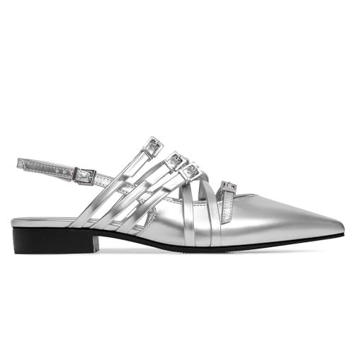 Image of Women's Flats Ballet Ballerina Pointed Toe Slingback Flats with Strap Low Heel Fashion Buckle Dress Work Casual Shoes for Women