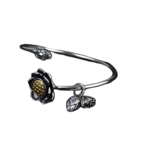 Bracelet femme argent fait main avec lotus rotatif idée cadeau unique