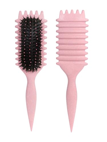 Pink Curl Defining Brush for Curly Hair – Detangling & Styling Brush for Women & Men, Defines 2A to 4C Curls, Reduces Frizz, Perfect for Wet & Dry Hair (Pink)