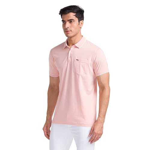 Image of Park Avenue Men Cotton Slim Fit Solid Pattern Polo Neck Casual T-Shirt