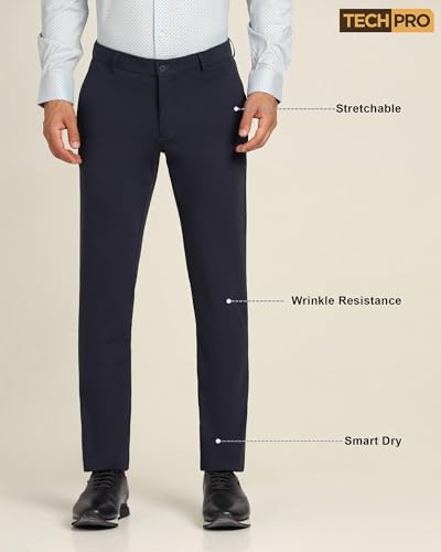 Image of Blackberrys Men's Blue Slim Fit Solid Regular Trousers