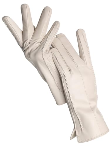 ZYAYNG Damen Lederhandschuhe Damen-Schaffellhandschuhe, Winter, Warm, Plus Samt, Kurz, Dünn, Fahrfarbe, Damen-Lederhandschuhe FüR Damen(Beige,8)