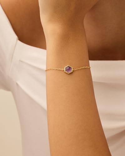 Pavoi 14K Yellow Gold Plated Hexagon Amethyst Gemstone Bracelet For Women thumb #1