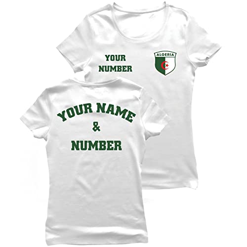 lepni.me Maillot de Football pour Femme du Algérie avec Votre Nom Numéro | Insigne de Drapeau Algérien Personnalisé | Coupe du Monde 2022 (M Blanc...