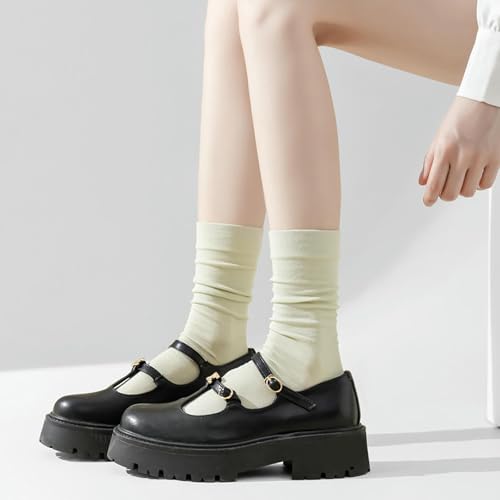 Solid color sweet non-slip breathable thin comfortable mid-tube stacked socks4