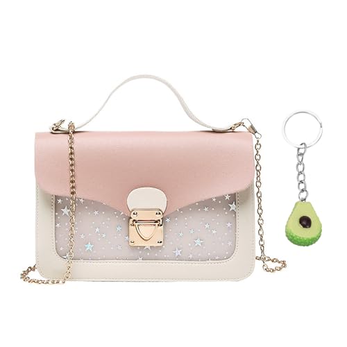 NyxSeat 1 bolso rosa y 1 colgante de bolso, regalo para niñas, adecuado para cumpleaños y ocasiones especiales, bolso de mano de estrella para niñas, bolso estilo candado, bolso de mano con cadena
