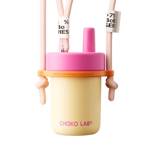 CHAKO LAB Kids Water Bottle with Carrying Rope and Straps | Vacuum Insulated Stainless Steel 16oz for School and Trvels | Two Travel Carrying Options | Vanilla Yellow