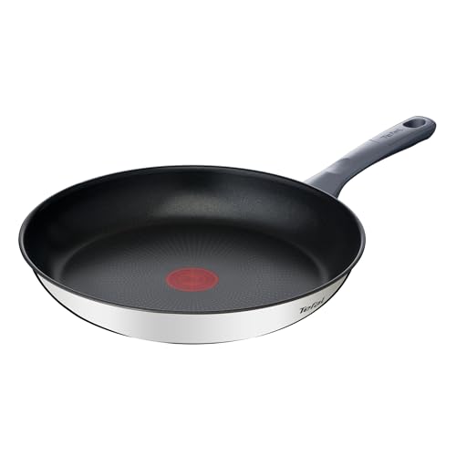 Tefal Daily Cook - Sartén de 28 cm, Apto inducción, antiadherente, revestimiento titanio, Thermo-signal, sin PFOA, apto lavavajillas y horno, acero inoxidable
