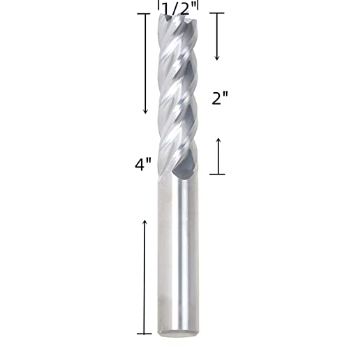 Image of waltyotur 1 /2 Inch 4 Flute Carbide End Mill 2 Inch Cutting Length x 4 Inch Overall Length x 1 /2 Inch Shank Diameter for Aluminum Cutting Non Ferrous Metal Up Cutting 1 Pcs
