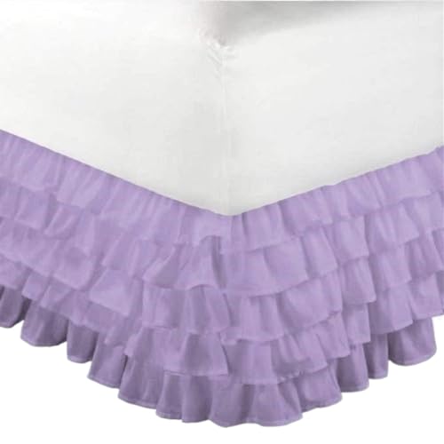 Cache-sommier en dentelle multicouche à cinq couches en forme de feuille de lotus plissée élastique pour tour de lit (violet, F (137 x 190 x 38 cm)