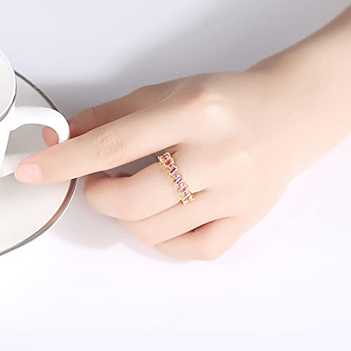 Emerald Cut Pink Moissanite Band, 14K Gold Wedding Ring, Chic Gift for Engagements and Anniversaries, Size 6-93