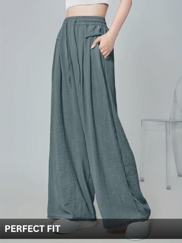 Image of GRECIILOOKS High Waist Polycotton Trousers for Women - Flared Parachute Pants with Side Pockets | Casual Travel Cargo Pants (Available in Plus Size and Value Pack)