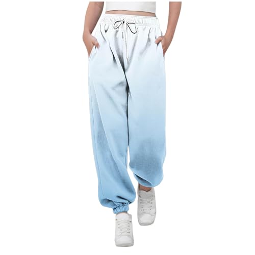 KODMNSW Jogginghose Mädchen Sporthose Sweatpants Batik Farbverlauf Hosen Trainingshose Freizeithose Fitness Laufhose Sommer Hose Teenager Mädchen 3-14 Jahre Blau 12 Jahre