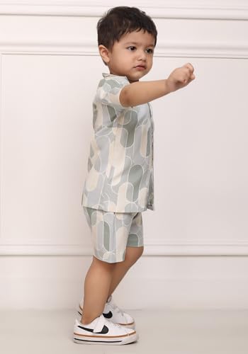 Image of POLKA TOTS Cotton Half Sleeves Shirt With Shorts, All Over Print Cord Set for Baby Boy Kids