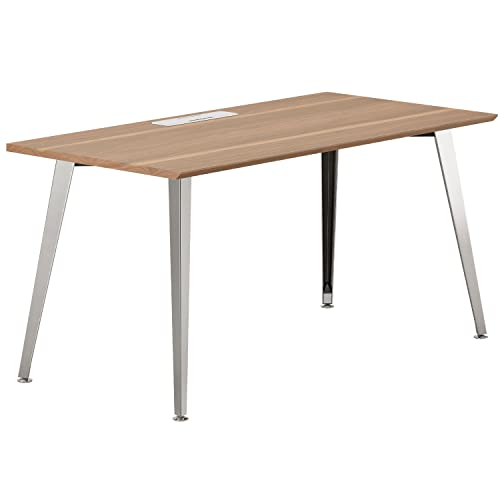 Image of Branch Office Desk, Modern Home Office Desk | Efficient Cable Management and Fast Assembly, Compact Workstation for Home or Apartment, 48 inch Walnut Top, Mirror Base
