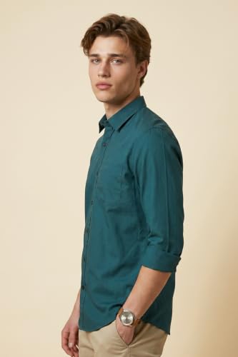 Image of Peter England Men's Slim Fit Full Sleeve Casual Shirt in Twill Weave Cotton