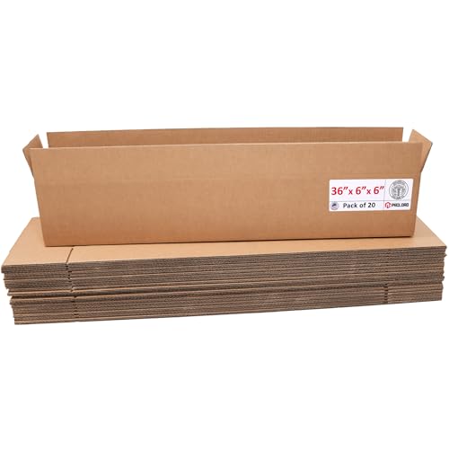 Image of Long Cardboard Boxes 36 inchL x 6 inchW x 6 inchH (Pack of 20) - USA-Made Packing Boxes for Moving, Shipping, or Storage - USPS, UPS, FedEx Approved - Professional Packing Supplies for Moving | USA-Made Packing Boxes for Moving, Shipping, or Storage - USPS, UPS, FedEx Approved - Professional Packing Supplies
