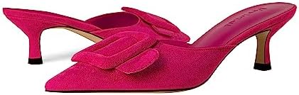 Fericzot Mule Slippers for Women,Slingback Buckle Pumps Pointed Toe Kitten Heels Shoes Slides Backless Dress Sandals Hot Pink 8.5 | Image 3