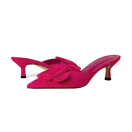 Image of Fericzot Mule Slippers for Women,Slingback Buckle Pumps Pointed Toe Kitten Heels Shoes Slides Backless Dress Sandals
