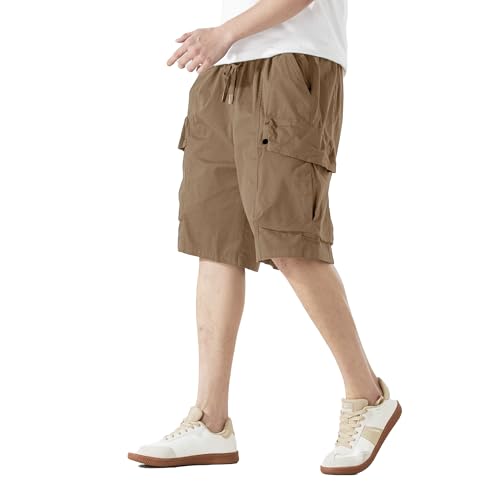 Men's Cargo Shorts Casual Work Shorts with Pockets, Elastic Waist & Drawstring, Relaxed Fit Cotton Utility