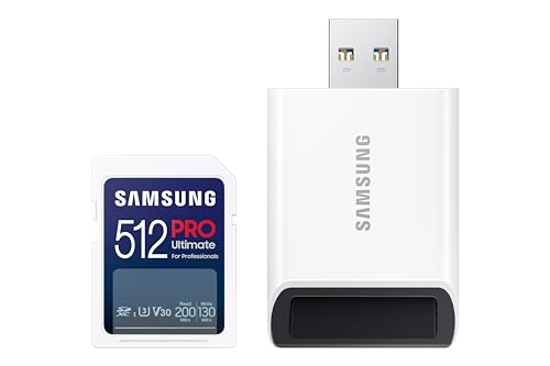 Image of SAMSUNG PRO Ultimate Memory Card Full Size + Reader, 512GB SDXC, Up to 200 MB /s, 4K UHD, UHS-I, C10, U3, V30, A2 for DSLR, Mirrorless Cameras, PCs, MB-SY512SB /AM