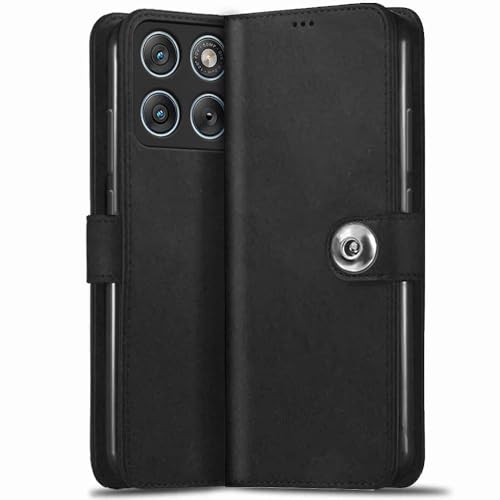 Image of TheGiftKart Flip Cover Back Case for Motorola Moto Edge 70 Fusion 5G | Genuine Leather Finish | Designer Button | Inbuilt Pockets & Stand | Wallet Style Flip Back Cover Case (Faux Leather, Black)