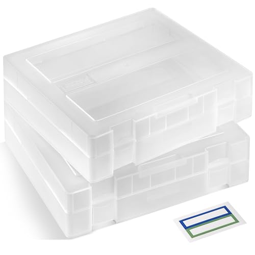 Image of 2-Pack Art and Craft Organizers and Storage Case - Thick Tall Transparent Stackable Plastic Craft Storage Containers, Project Organizer Paper Box Fits 8.5 x 11 Inch Papers & More, 12.4 x 10.8 x 3.1 In