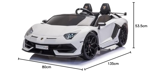 Kinderfahrzeug - 2 Sitzer Elektro Auto Lamborghini Aventador SVJ Doppelsitzer - lizenziert - 12V7AH, 2 Motoren- 2,4Ghz Fernsteuerung, MP3, Ledersitz+Eva+Lackiert (Weiss)
