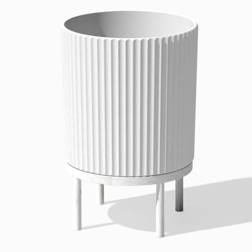 Image of Veradek Demi Series Raised Planter - Round Planter with Stand | Made From a Durable Plastic-Stone Composite & Comes With Wooden Stand. Modern Porch /Patio Decor