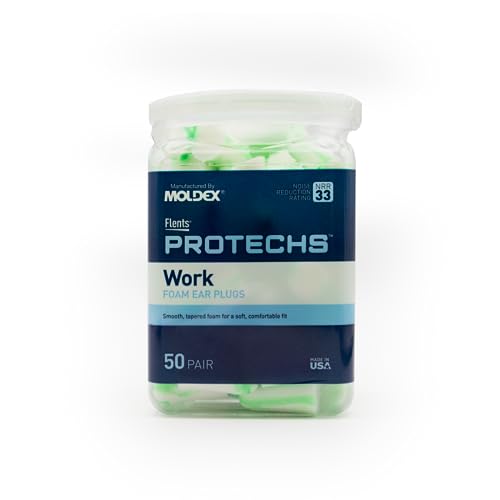 Flents Protechs Foam Ear Plugs for Work Loud Noise Heavy Machinery Construction Studying & Traveling NRR 33 Green Made in The USA 50 Pair