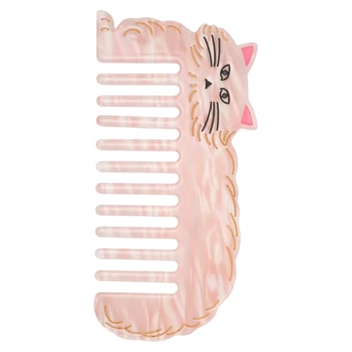 LOLIPPYY Peine Antiestático de Ácido Acético para Cabello Seco y Mojado, Dientes Anchos, Diseño de Gato Rosa, Tamaño Compacto 12×6 Cm, Adecuado para Peinar y Desenredar Cabello Rizado