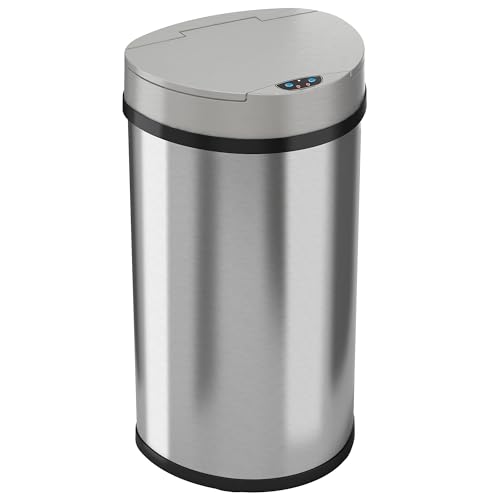 Image of iTouchless 50 Liter / 13 Gallon Kitchen Trash Can with Lid & Deodorizer - Motion Sensor Semi-Round Stainless Steel Garbage Bin for Home, Office, or Garage - Slim, Wide Opening Large Capacity Design