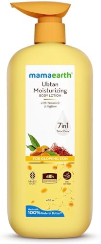 Moisturizing Body Lotion with Turmeric & Saffron for Glowing Skin | 48H Moisturization | Nourishes Dry Skin | 7 in1 Total Care | 100% Natural Butter | Non-Greasy Smooth Skin | 400 ml