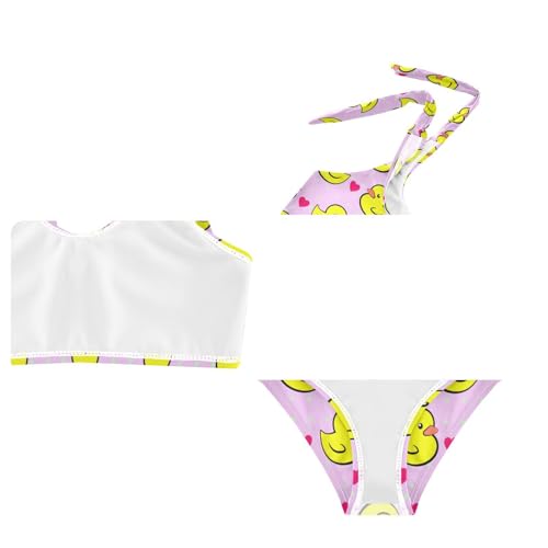 Wusikd Yellow Ducks Girls Swimsuits Two Piece Pink Heart Swimwear Bikini Set for for Girls Size 9-104