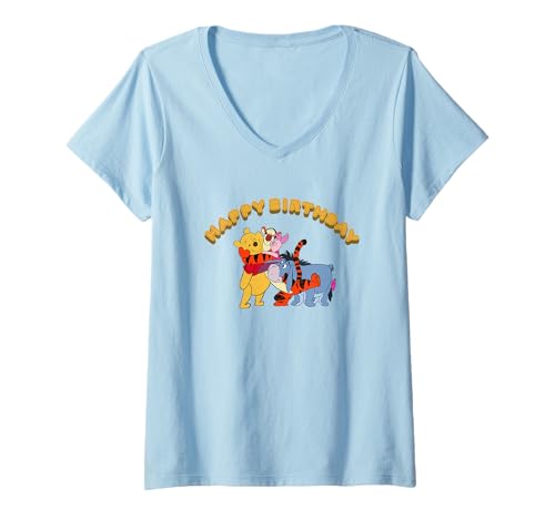 T-shirt col V Winnie l'Ourson Happy Birthday vêtement Disney femme