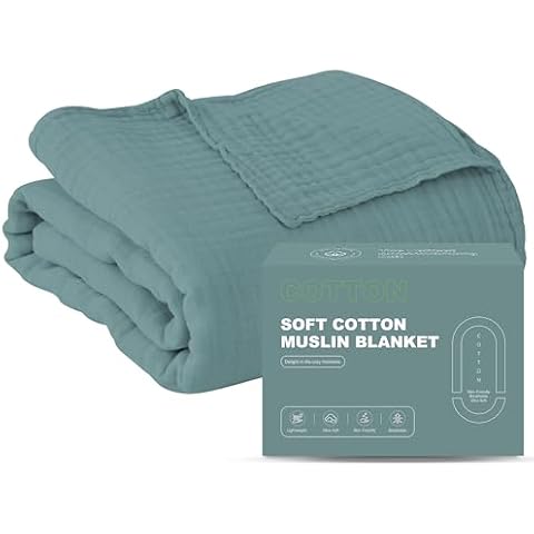 Cosy Family 4 Layer Muslin Bed Blanket - Breathable and Lightweight Gauze Boho Blanket for Spring, Soft 100% Cotton Muslin Blanket, Green, 80x90 Inches Cover
