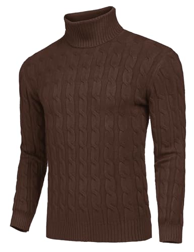 Image of COOFANDY Men's Slim Fit Turtleneck Sweater Casual Twisted Knitted Pullover | Turtleneck Design, Cable Knit Texture with Ultra Stretch, Slim Fit Thermal, Business Casual Office Wear, Fall Winter Clothing