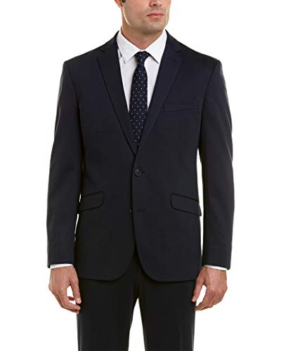 Kenneth Cole REACTION Men's Knit Slim Fit Suit with Hemmed Pant, Navy, 44 Regular