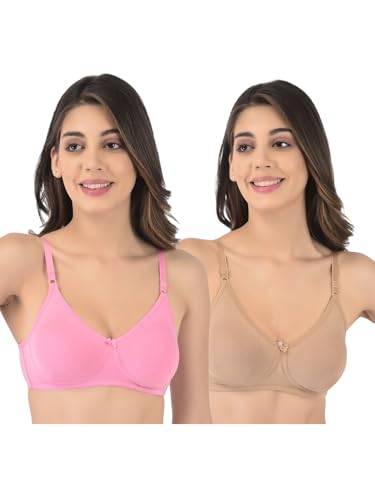 Image of Softline Women's Cotton Rich Wire-Free Non-Padded Encircled Support Bra Combo | Seamless, Breathable & Soft Fabric | Full Coverage & Everyday Comfort (Pack of 2)