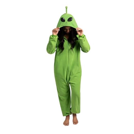 Spooktacular Creations Unisex Adulto Alien Pijama de felpa con sombrero de disfraces para la fiesta de disfraces de disfraces temáticos de Halloween Pequeña
