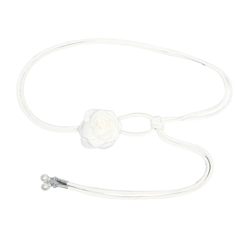 Womens' Lace Flower Knot Double Rope Leather Waist Belt with Pearl for Dress Elegant