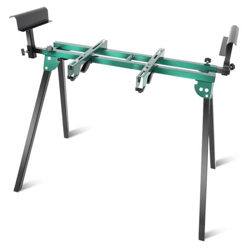 Auto Dynasty Foldable Miter Saw Stand with Quick Attach Release Tool Compact Mounting Brackets Max Capacity 220LB, Sliding Rail 92.5', Green
