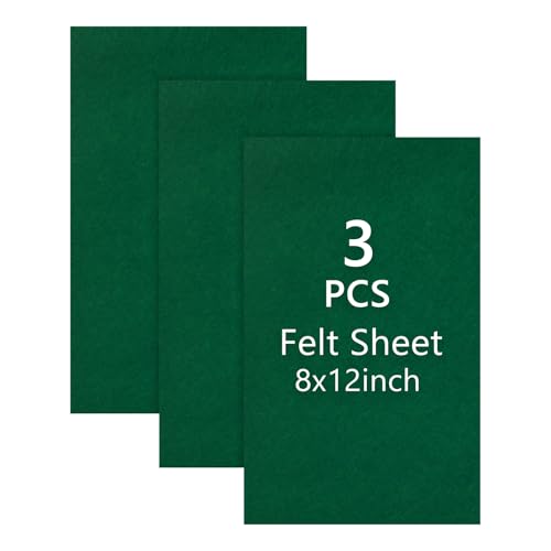 JOSNAAN 8x12 Green Felt Fabric Sheets - 3PCS Felt Squares -1 Colors Soft Felt Squares 1.5mm Thick for Sewing Patchwork Decoration Embroidering Book DIY Craft