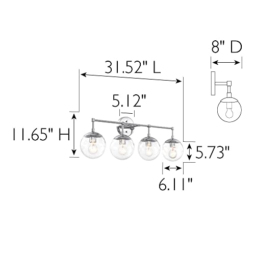 Image of Design House Gracelyn Polished Chrome 4-Light Bathroom Vanity Light, Clear Seedy Glass Globes, Dimmable, 31.5 in. W, 589101-PC