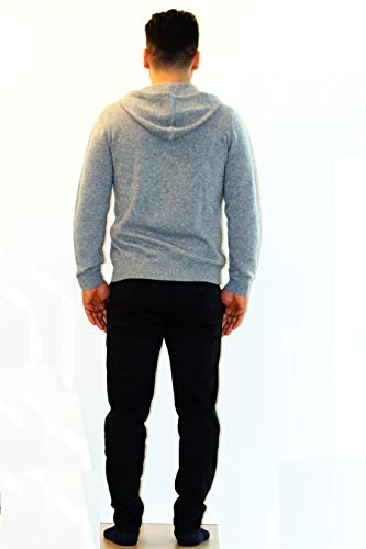 Men's Zip Hoodie Sweater 100% Cashmere Grey, Long Sleeve Jacket Front Pockets Knitted in 7 Gauge4