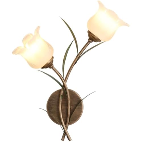 VNVFJKLO aplique, Aplique de pared con diseño flores vidrio blanco lechoso, estilo vintage dorado, for pasillo, fregadero cocina, doble montaje en(35cm)