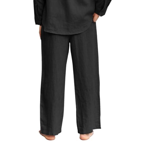 Amazhiyu Men's 100% Linen Summer Casual Elastic Drawstring Loose Pants Pockets2