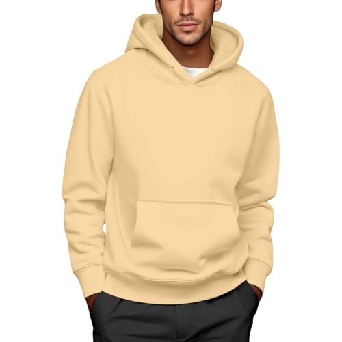 Fleece Hoodie Men Fall Winter Fuzzy Plain Hooded Sweatshirt Sherpa Lined Jacket Y2K Weighted Mens Hoodies Pullover