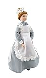 Dolls House Victorian Parlour Maid Woman Lady Servant in Grey Porcelain People